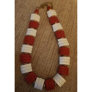 Vintage 1986 Avon Red White Spectator  Lucite Beaded Choker Necklace GoldSpacers